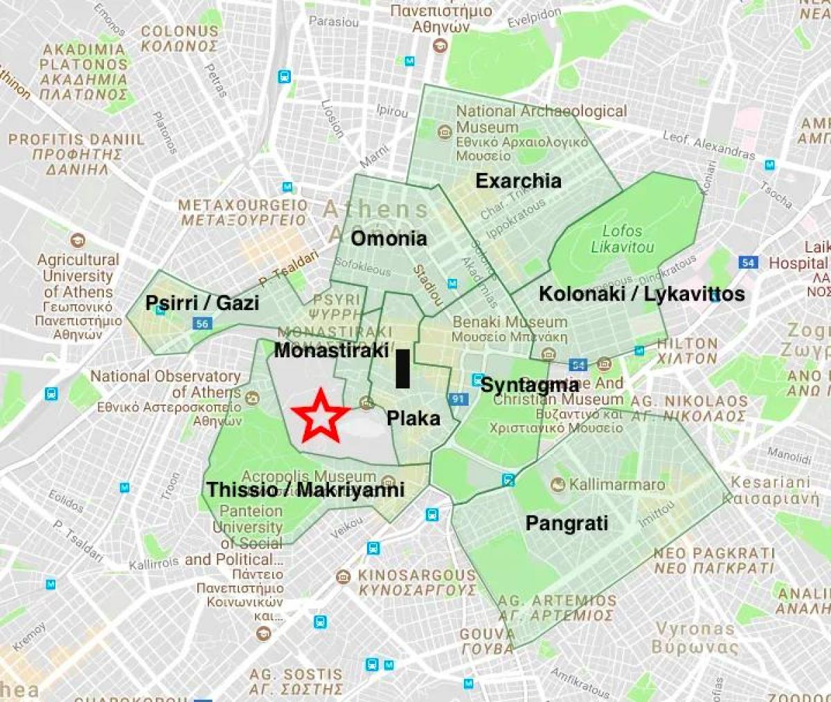 Mapa dos bairros de Atenas