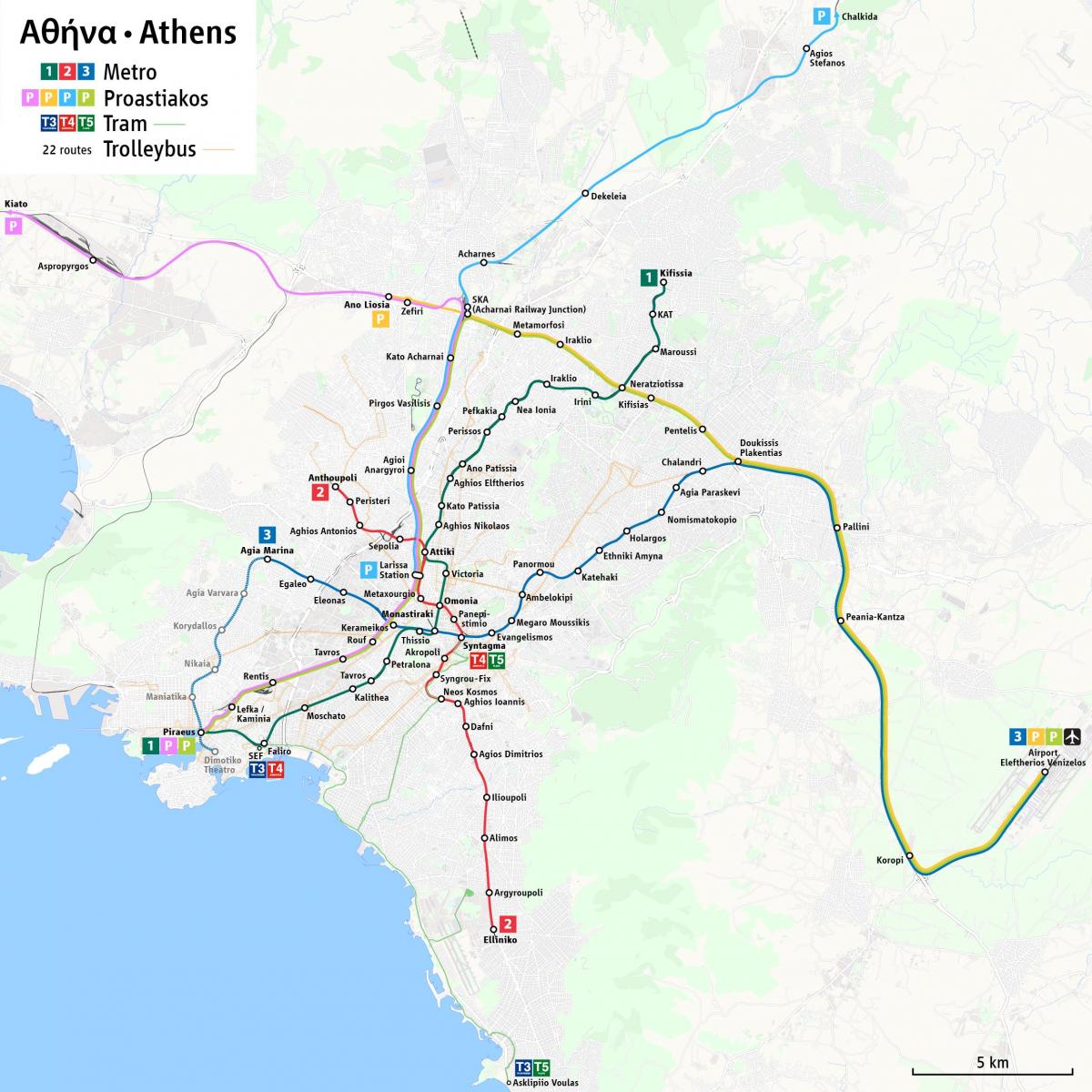 Mapa das estações de tróleis de Atenas