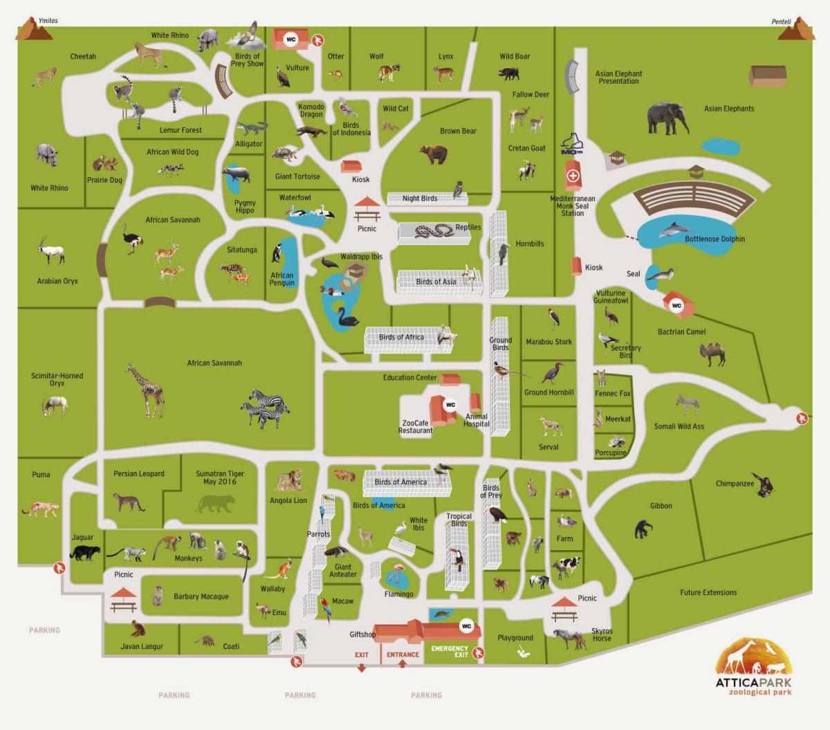 Mapa do Parque Zoológico de Atenas